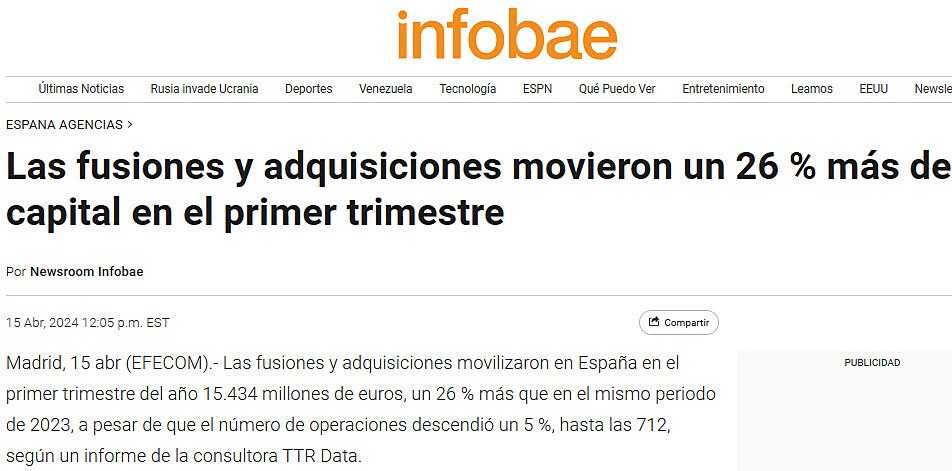 Las fusiones y adquisiciones movieron un 26 % ms de capital en el primer trimestre